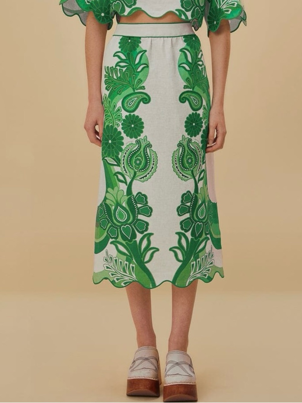 FARM Rio Festival Green Midi Skirt Size Medium NWT